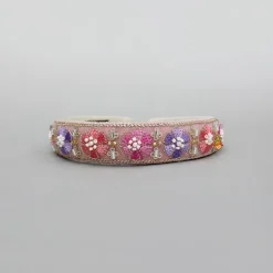 Outlet Pink Floral Embroidered Hairband With Beadwork Hair Accessories | Hair Bands
