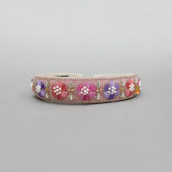 Outlet Pink Floral Embroidered Hairband With Beadwork Hair Accessories | Hair Bands
