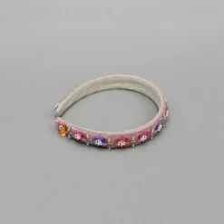 Outlet Pink Floral Embroidered Hairband With Beadwork Hair Accessories | Hair Bands