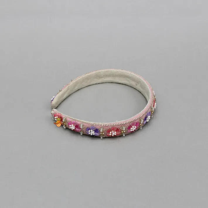 Outlet Pink Floral Embroidered Hairband With Beadwork Hair Accessories | Hair Bands