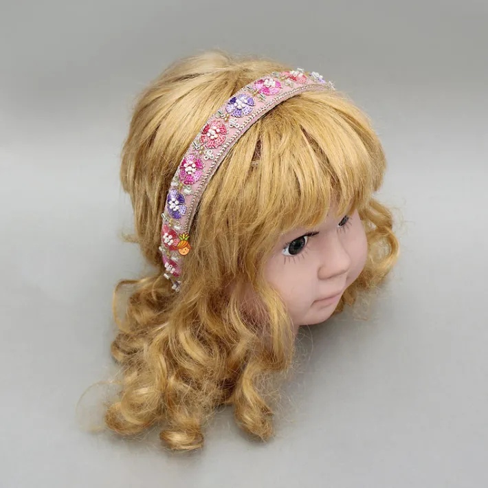 Outlet Pink Floral Embroidered Hairband With Beadwork Hair Accessories | Hair Bands