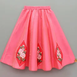 New Pink Floral Embroidered Top With Attached Pleated Dupatta And Lehenga Ethnic Wear | Lehengas & Ghagras