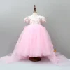 Outlet Pink Floral Printed And Pearl Detailed Gown With Detachable Trail Dresses & Sets | Gowns