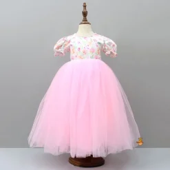 Outlet Pink Floral Printed And Pearl Detailed Gown With Detachable Trail Dresses & Sets | Gowns