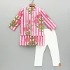 Fashion Pink Floral Printed Kurta With Gota Lace Detailed Jacket And Pyjama BOY Twinning Sets | Indian Ethnic Wear