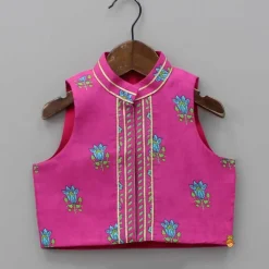 Hot Pink Floral Printed Top And Lehenga With Matching Potli And Net Dupatta Ethnic Wear | Lehengas & Ghagras