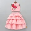 Sale Pink Floral Thread Embroidered Pleated Neck Top With Ruffle Layered Lehenga Ethnic Wear | Lehengas & Ghagras