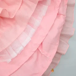 Sale Pink Floral Thread Embroidered Pleated Neck Top With Ruffle Layered Lehenga Ethnic Wear | Lehengas & Ghagras