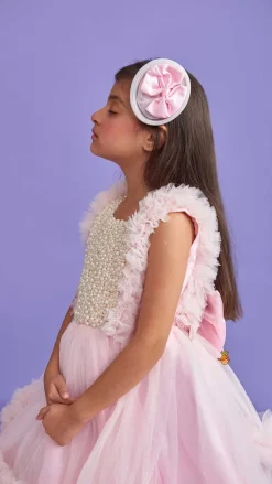 Online Pink Frilled Flared Dress With Detachable Bow And Trail With Head Band Dresses & Sets | Dresses