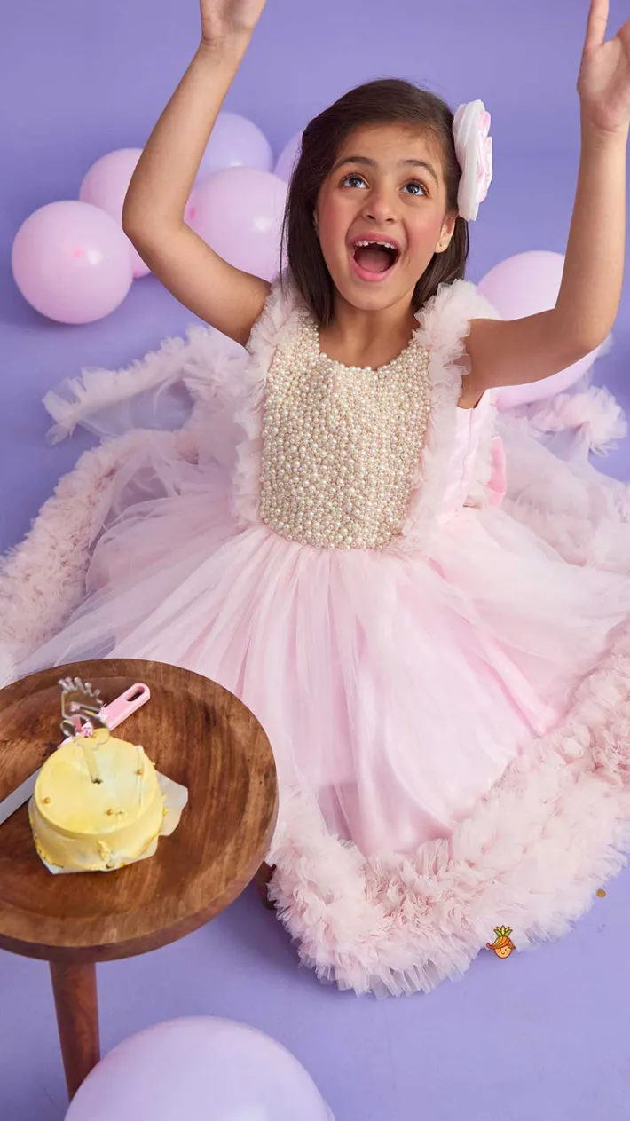 Online Pink Frilled Flared Dress With Detachable Bow And Trail With Head Band Dresses & Sets | Dresses