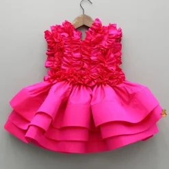 Fashion Pink Frills Enhanced Layered Dress Dresses & Sets | Dresses