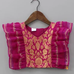 Hot Pink Frilly Brocade Top And Sparkling Lehenga Ethnic Wear | Lehengas & Ghagras