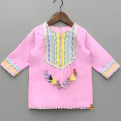 Fashion Pink Gota Lace Work Kurti And Salwar With Matching Dupatta Ethnic Wear | Churidars & Salwars