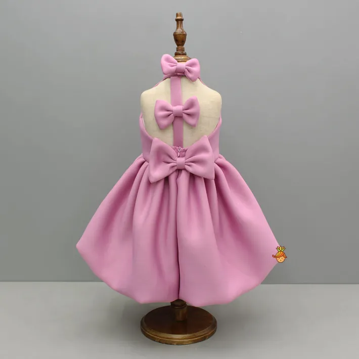 Best Pink Halterneck Balloon Dress With Bow Detailing Dresses & Sets | Dresses