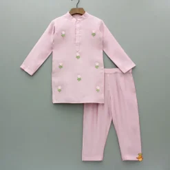 Best Pink Kurta With Embroidered Flower Applique And Pant BOY Indian Ethnic Wear | Ethnic Sets
