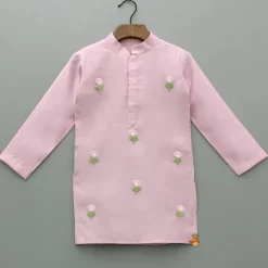 Best Pink Kurta With Embroidered Flower Applique And Pant BOY Indian Ethnic Wear | Ethnic Sets