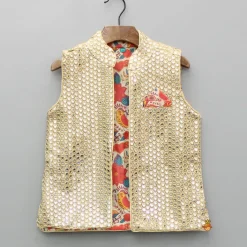 Best Pink Kurta With Faux Mirror Embroidered Jacket And Pyjama BOY Indian Ethnic Wear | Ethnic Sets