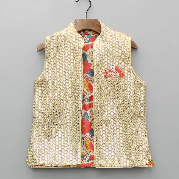 Best Pink Kurta With Faux Mirror Embroidered Jacket And Pyjama BOY Indian Ethnic Wear | Ethnic Sets