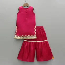 Sale Pink Lace Work Kurti And Sharara With Matching Net Dupatta Ethnic Wear | Palazzos & Shararas
