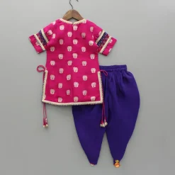 Online Pink Lace Work Kurti And Tulip Dhoti With Dupatta Ethnic Wear | Dhotis & Patialas