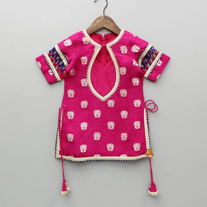 Online Pink Lace Work Kurti And Tulip Dhoti With Dupatta Ethnic Wear | Dhotis & Patialas