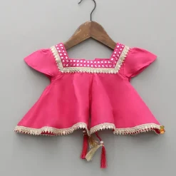 Fashion Pink Mirror Work Top With Inner And Ikat Printed Lehenga With Dupatta Twinning Sets | Ethnic Wear