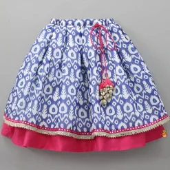 Fashion Pink Mirror Work Top With Inner And Ikat Printed Lehenga With Dupatta Twinning Sets | Ethnic Wear