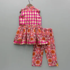 Fashion Pink Multicolour Printed Angarkha Style Kurta And Pyjama BOY Indian Ethnic Wear | Ethnic Sets