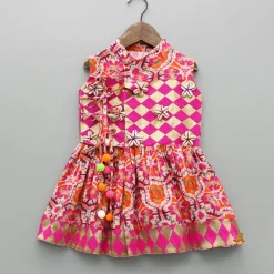 Fashion Pink Multicolour Printed Angarkha Style Kurta And Pyjama BOY Indian Ethnic Wear | Ethnic Sets