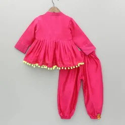 Fashion Pink Multicoloured Embroidered Kurti With Matching Pant Ethnic Wear | Churidars & Salwars