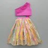 Sale Pink One Shoulder Drape Style Top With Multicolour Sequins Embellished Lehenga Ethnic Wear | Lehengas & Ghagras