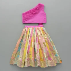 Sale Pink One Shoulder Drape Style Top With Multicolour Sequins Embellished Lehenga Ethnic Wear | Lehengas & Ghagras
