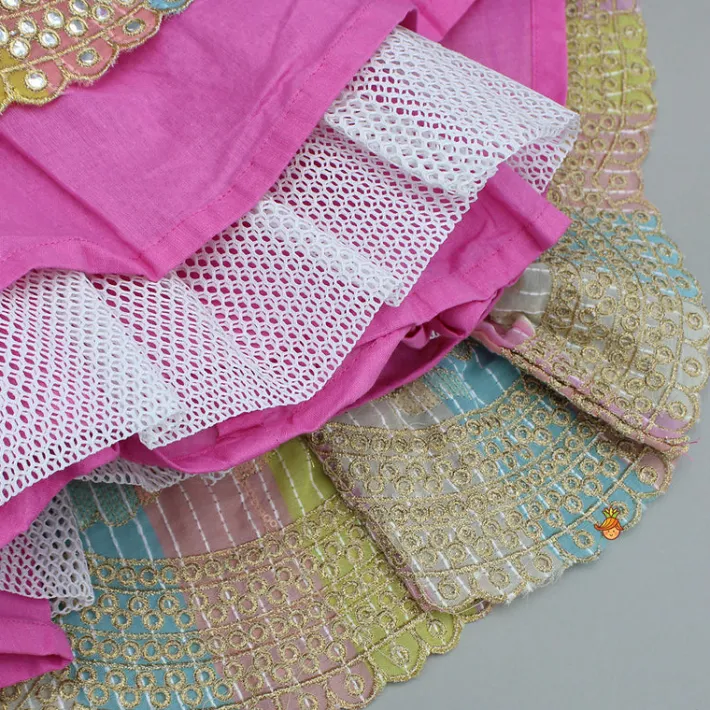 Sale Pink One Shoulder Drape Style Top With Multicolour Sequins Embellished Lehenga Ethnic Wear | Lehengas & Ghagras