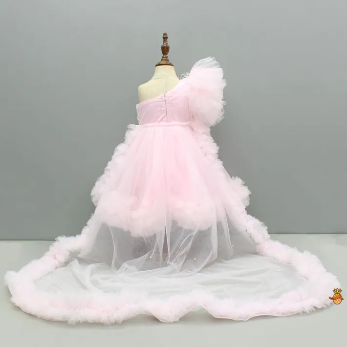 Hot Pink One Shoulder Embellished Dress With Detachable Trial And Bow With Matching Swirled Bowie Headband Dresses & Sets | Dresses