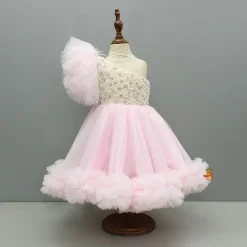 Hot Pink One Shoulder Embellished Dress With Detachable Trial And Bow With Matching Swirled Bowie Headband Dresses & Sets | Dresses