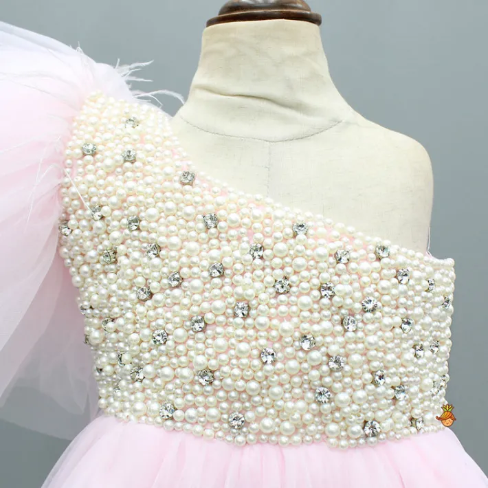 Hot Pink One Shoulder Embellished Dress With Detachable Trial And Bow With Matching Swirled Bowie Headband Dresses & Sets | Dresses