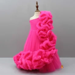 Discount Pink One Shoulder Ruffle Net Gown Dresses & Sets | Gowns