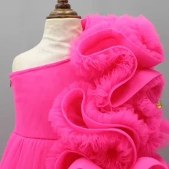 Discount Pink One Shoulder Ruffle Net Gown Dresses & Sets | Gowns