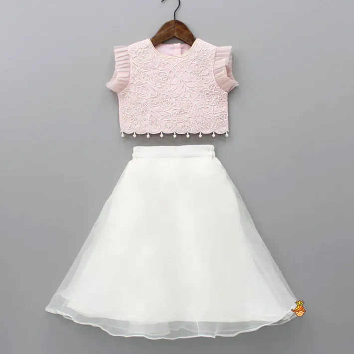 Discount Pink Pleated Top And Beige Lehenga Ethnic Wear | Lehengas & Ghagras