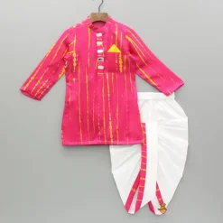 Outlet Pink Printed And Embellished Kurta With Dhoti BOY Indian Ethnic Wear | Ethnic Sets