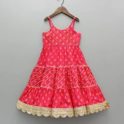 Fashion Pink Printed And Embellished Strappy Kurti With Embroidered Jacket Ethnic Wear | Kurtis & Jumpsuits
