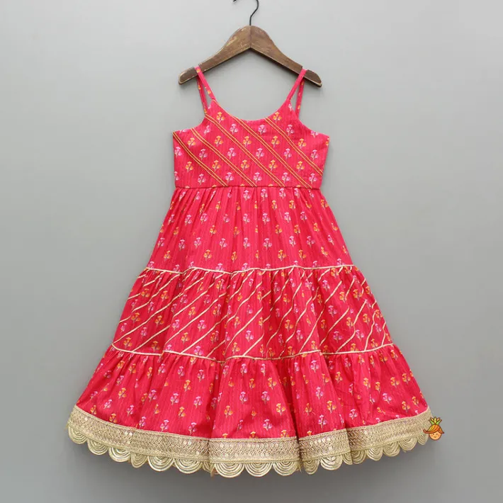 Fashion Pink Printed And Embellished Strappy Kurti With Embroidered Jacket Ethnic Wear | Kurtis & Jumpsuits