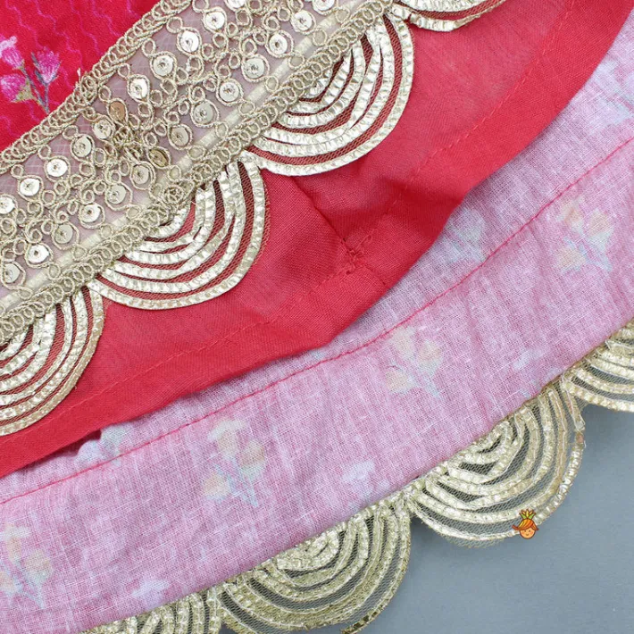 Fashion Pink Printed And Embellished Strappy Kurti With Embroidered Jacket Ethnic Wear | Kurtis & Jumpsuits