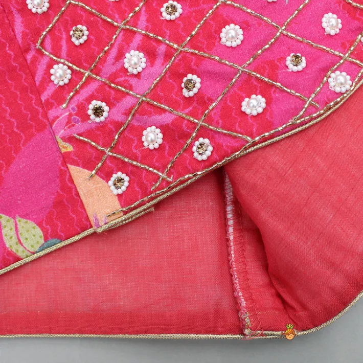Fashion Pink Printed And Embellished Strappy Kurti With Embroidered Jacket Ethnic Wear | Kurtis & Jumpsuits