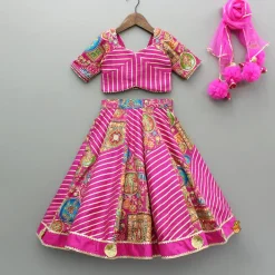 Clearance Pink Printed And Embroidered Top With Lehenga And Dupatta Ethnic Wear | Lehengas & Ghagras