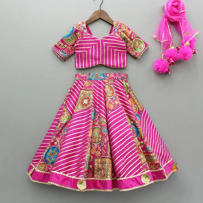 Clearance Pink Printed And Embroidered Top With Lehenga And Dupatta Ethnic Wear | Lehengas & Ghagras