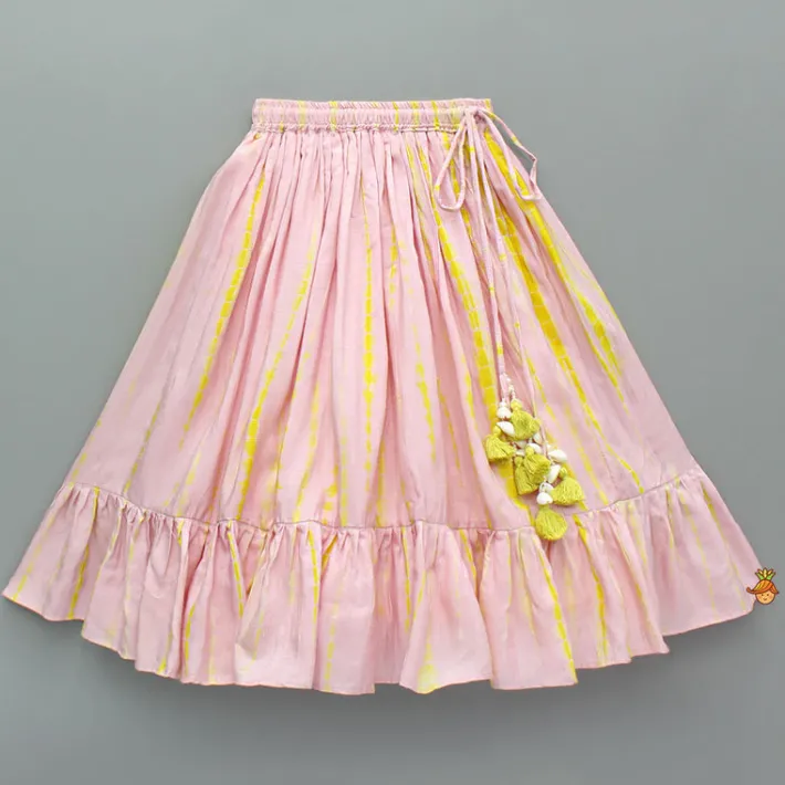 Clearance Pink Printed And Embroidered Top And Frill Lehenga Ethnic Wear | Lehengas & Ghagras