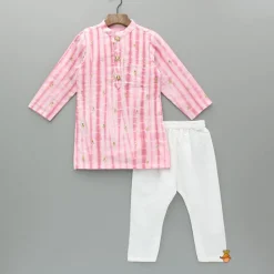 Outlet Pink Printed Embroidered Kurta With Pyjama BOY Indian Ethnic Wear | Ethnic Sets