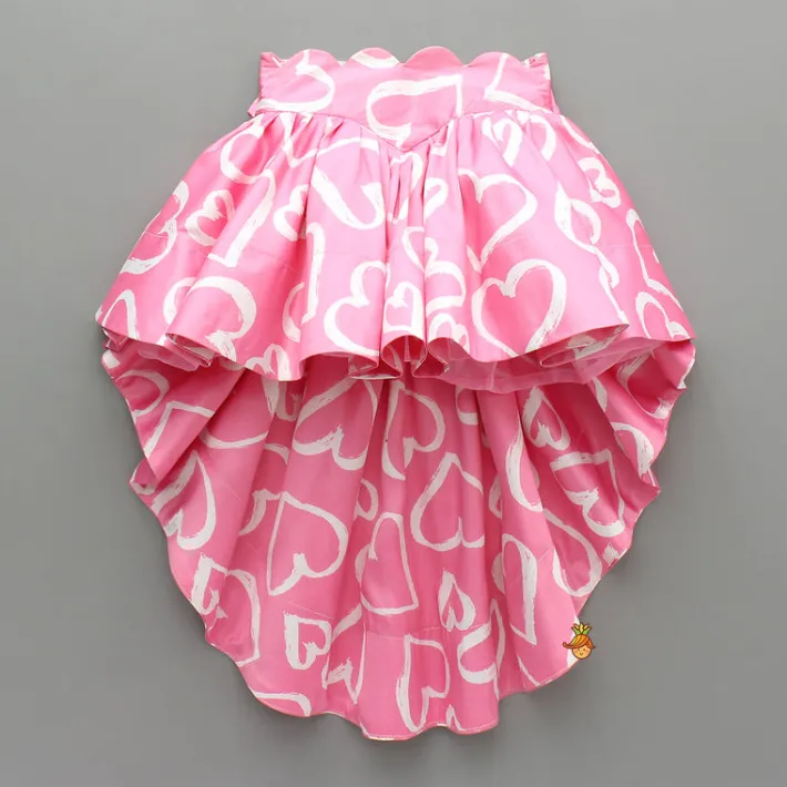Outlet Pink Printed Smocked Top And High Low Skirt With Hairband Dresses & Sets | Sets