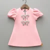 Online Pink Puff Sleeve Dress With Shiny Bowtie Embellishments Dresses & Sets | Dresses